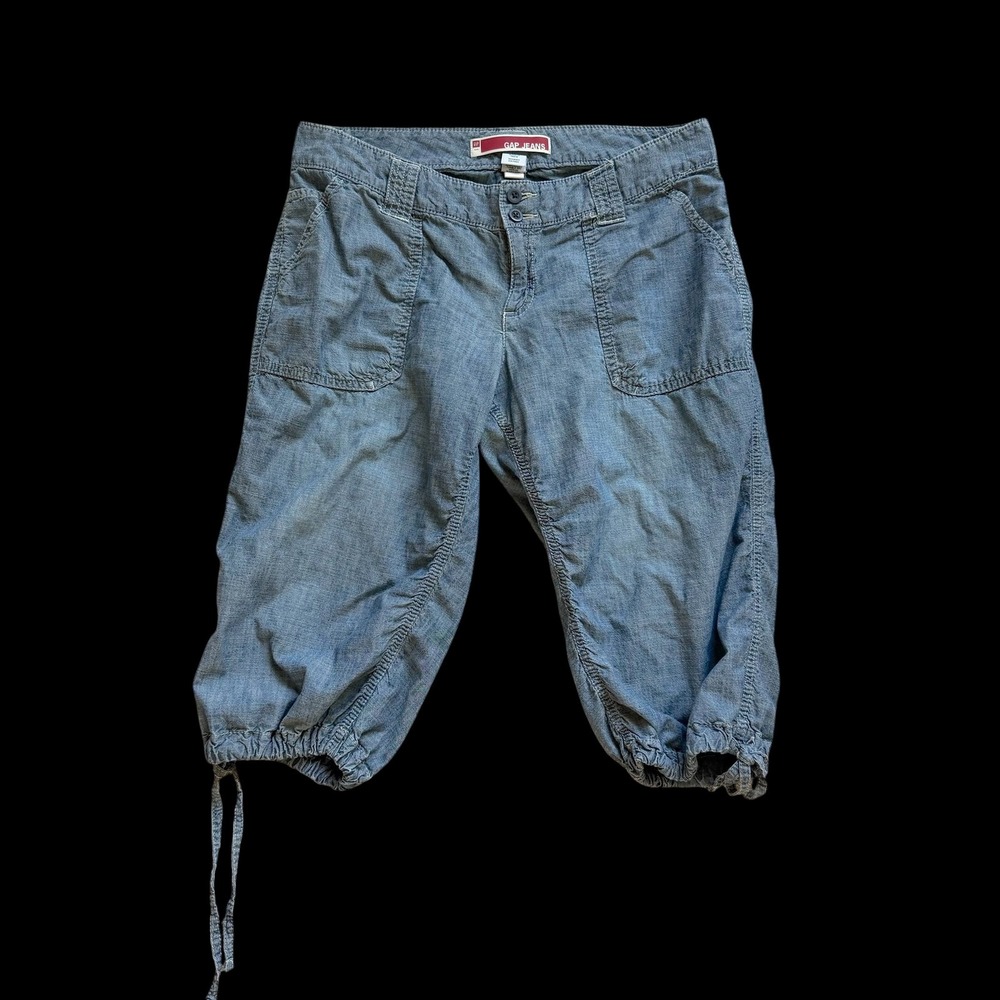 Y2K Gap Jeans Womens Blue Chambray Capri Pants Drawstring Hem Size 10 SPR 09